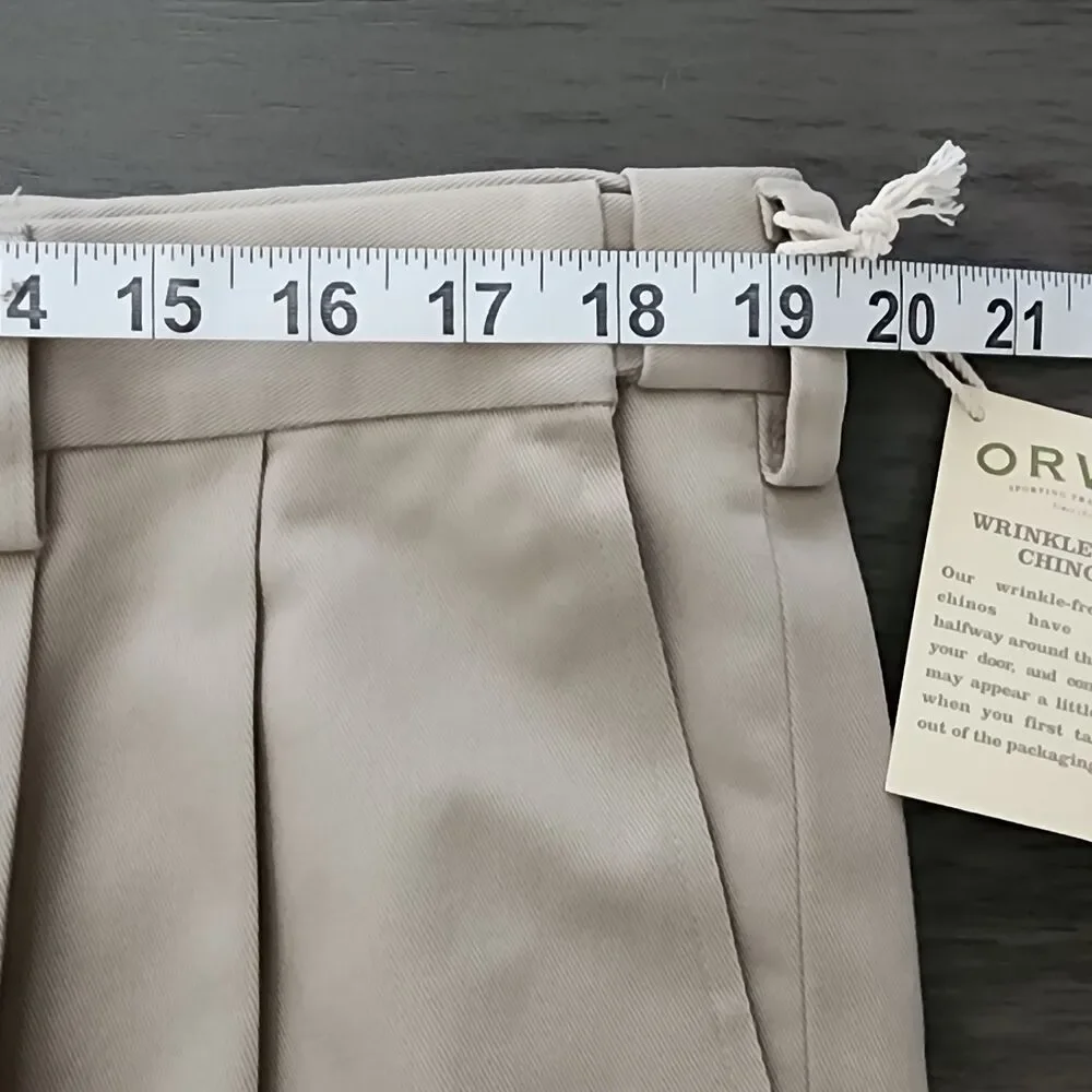 Orvis Khaki Chino Pleated Pants Mens 38 Wrinkle Free 100% Cotton